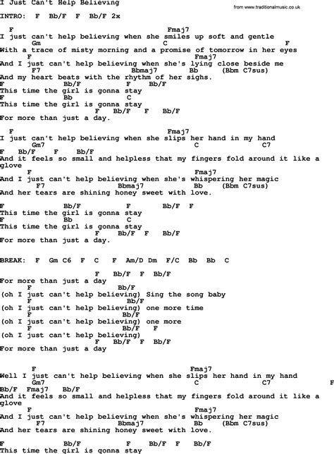 I Just Cant Help Believing By Elvis Presley Lyrics And Chords