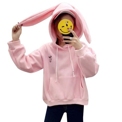 women rabbit ear embroidery oversized sweatshirt harajuku kawaii pink
