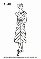 Fashion 1948 Silhouettes 1940s 1940 Dress Dresses History Costume Silhouette Era Colouring 1950 Drawings Timeline 1949 Drawing Coloring Choose Board sketch template