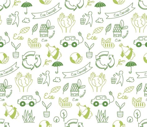 Premium Vector Green Environment Doodle Seamless Background