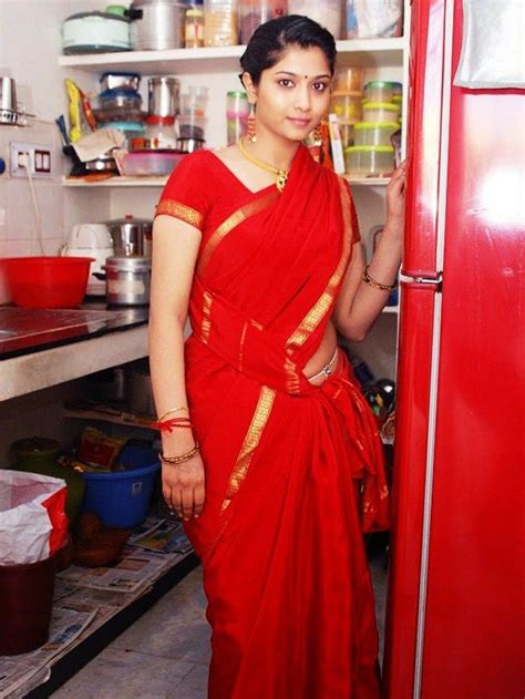 hot telugu housewife in red saree green saree black saree beauty