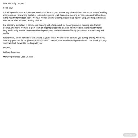 cleaning services introduction letter sample template