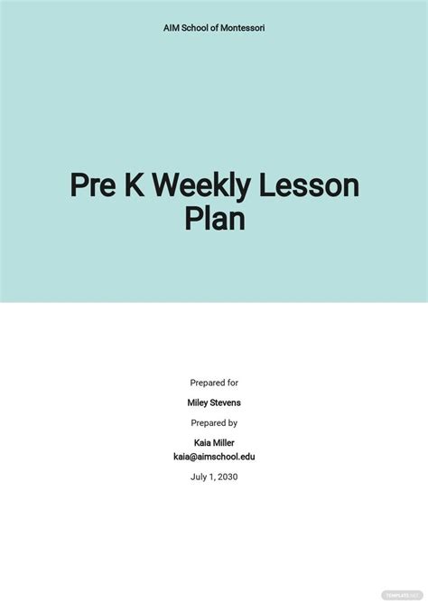 pre  weekly lesson plan template google docs word apple pages  templatenet