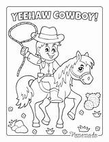 Coloring Horse Pages Cowboy Pony Cute Cartoon Easy Kids Riding Boys Printables sketch template