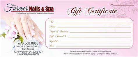 printable manicure gift certificate template amazing