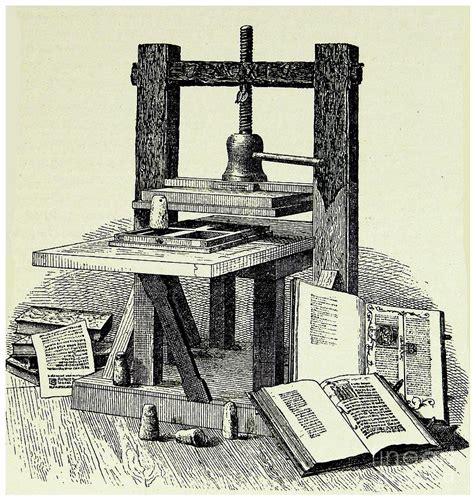 johann gutenbergs  printing press engraving published mainz