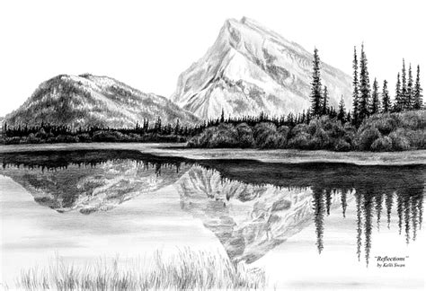 reflections mountain landscape print drawing  kelli swan
