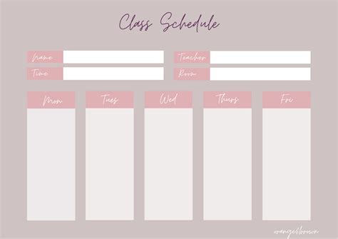 class schedule template class schedule template class