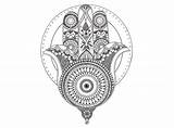 Hamsa Pages Tattoo Colouring Hand Drawings Designs sketch template