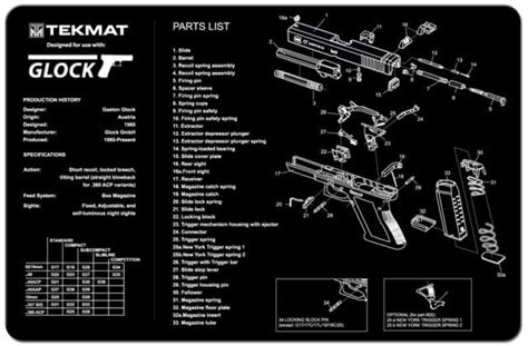 Glock 17 19 21 22 23 27 Handgun Tekmat Gun Cleaning Mat Parts Schematic