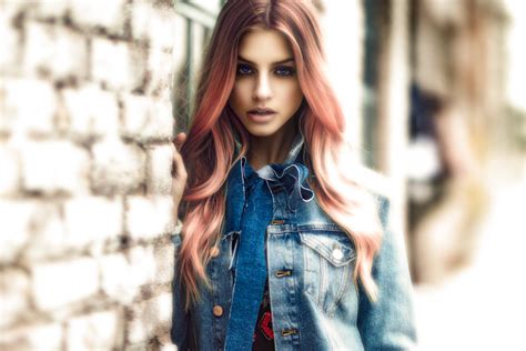 blue eyes lipstick pink hair woman model hd wallpaper