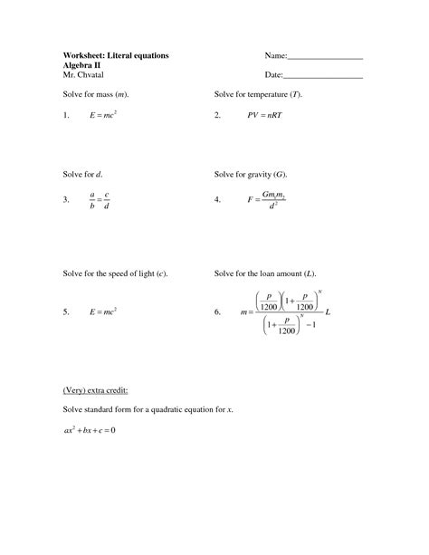 literal equations worksheet algebra  math worksheetocom