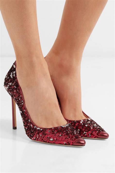 red womens jimmy choo pumps romy  sequined metallic leather pumps red tippi
