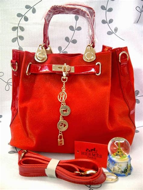 model tas wanita hermes cantik simple warna merah modern
