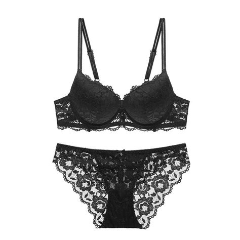 sexy lace bra set solid flower comfortable women deep v underwear for