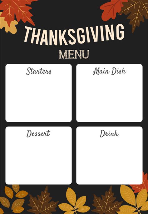 printable thanksgiving menu templates