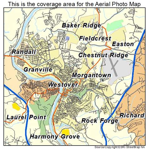 aerial photography map  morgantown wv west virginia