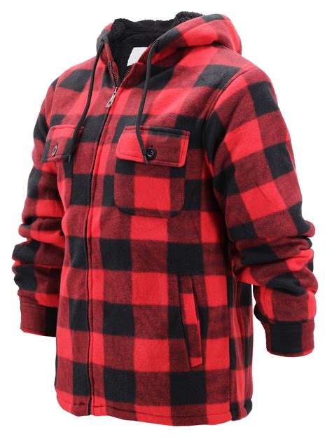 vkwear mens heavyweight flannel zip  fleece lined plaid sherpa