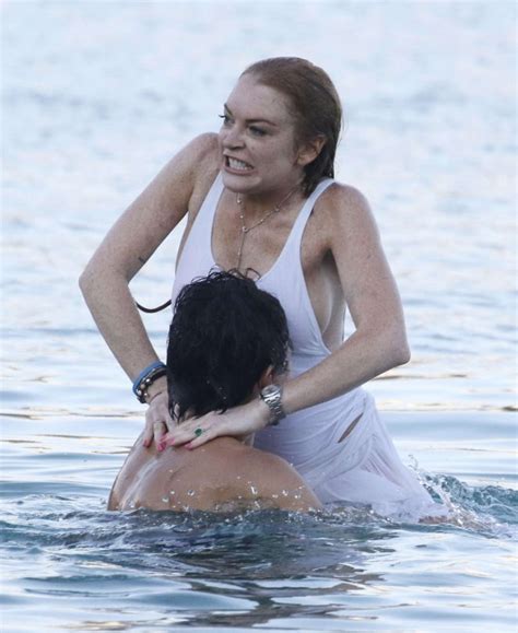 Lindsay Lohan In White Swimsuit 2016 17 Gotceleb
