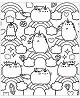 Kawaii Pusheen Doodle Coloring Rainbow Cat Style Rainbows Doodling Meets When Pages Adult sketch template