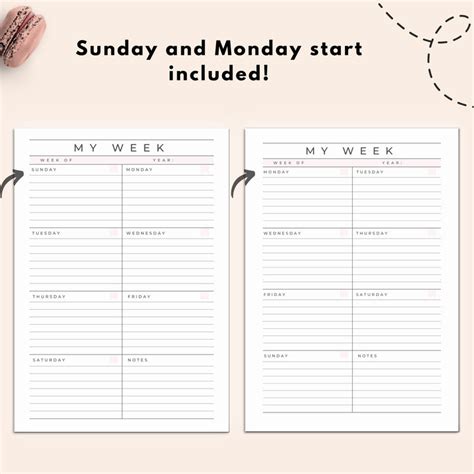 week   glance printable weekly planner undated week  etsy weekly