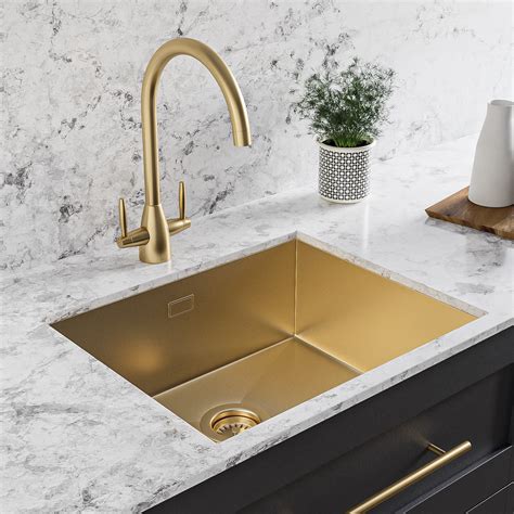 single bowl brushed brass undermount stainless steel kitchen sink