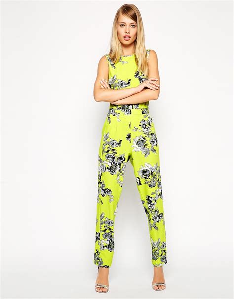 asos neon floral jumpsuit  yellow lyst