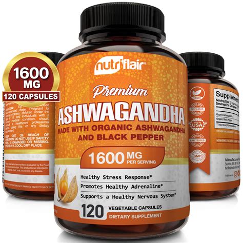 certified organic ashwagandha capsules mg  vegan pills  black pepper extract