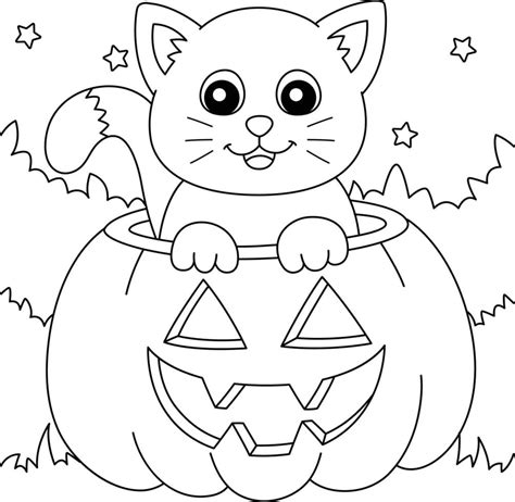 pumpkin cat halloween coloring page  kids  vector art  vecteezy