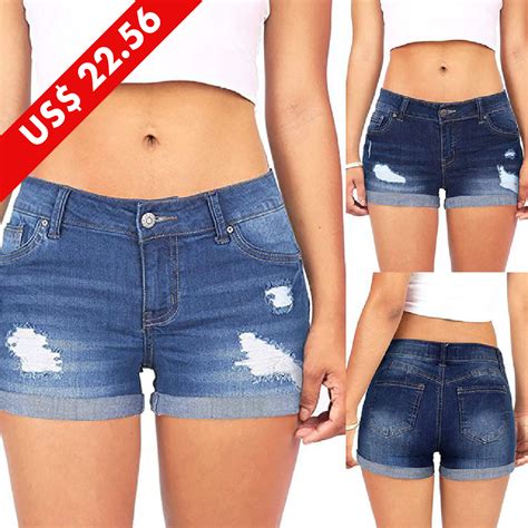 women low waisted washed ripped hole short mini jeans denim pants shorts