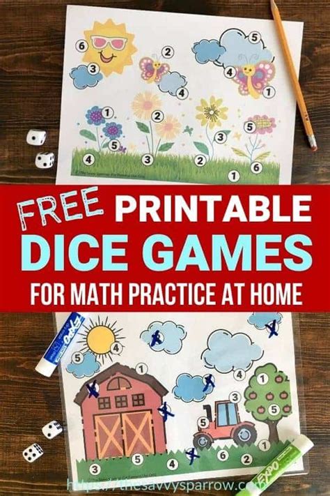 printable roll  cover dice games  kids
