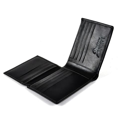 royal air force embossed logo tri fold leather wallet  id flap
