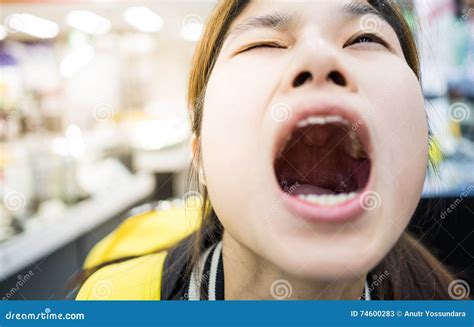 Asian Girl Opening Mouth Wide Stock Image Image Of Person Young