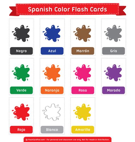 printable spanish color flash cards