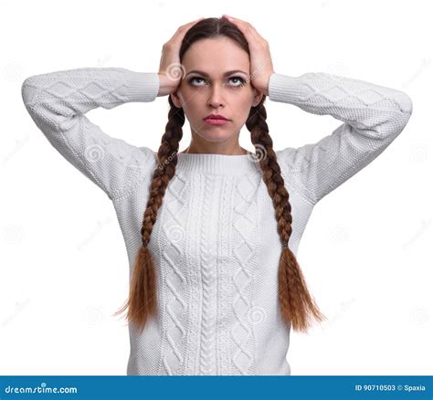 Girl Holds Her Head In Her Hands Stock Image Image Of Adult Female