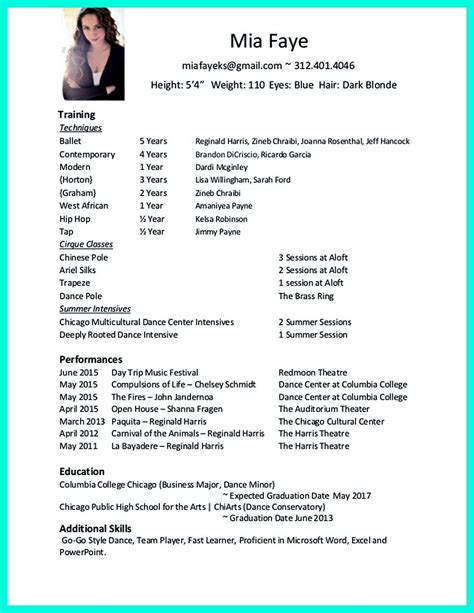 dance resume examples  auditions