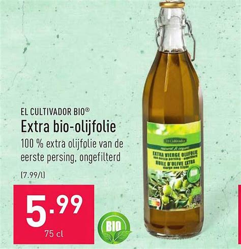 extra bio olijfolie aanbieding bij aldi