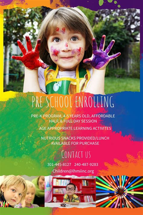 preschool enrollment colorful posterflyer template admissions poster