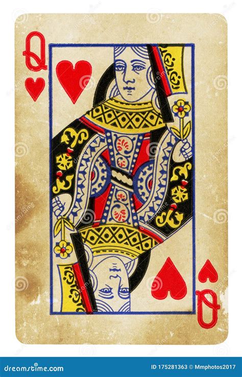 queen  hearts vintage playing card isolated  white stock image