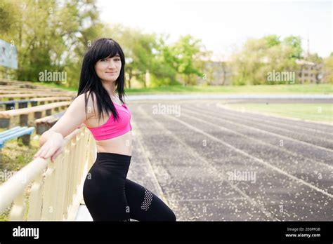 Beautiful Smile Healthy Woman Body Curve With Sport Wear Copy Space