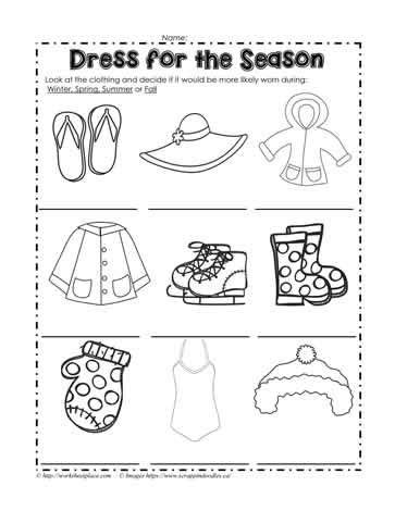 dress   season seasons worksheets kindergarten worksheets