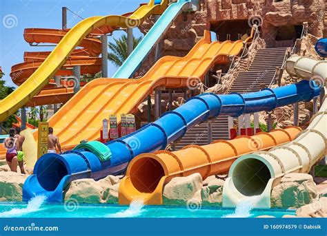 colorful water   aqua park closeup editorial stock image