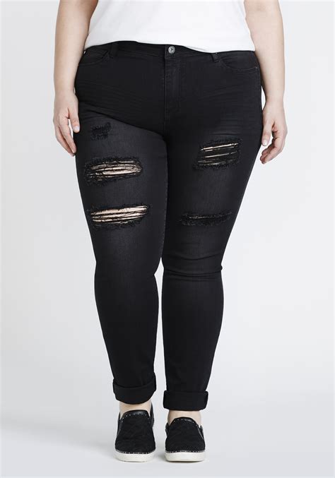 women s plus size black ripped skinny jeans warehouse one