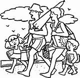 Trip Coloring Family Beach sketch template