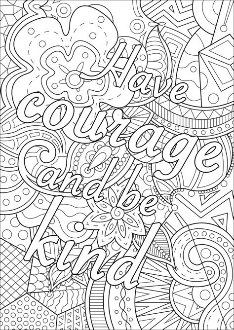 courage   kind positive inspiring quotes adult coloring pages