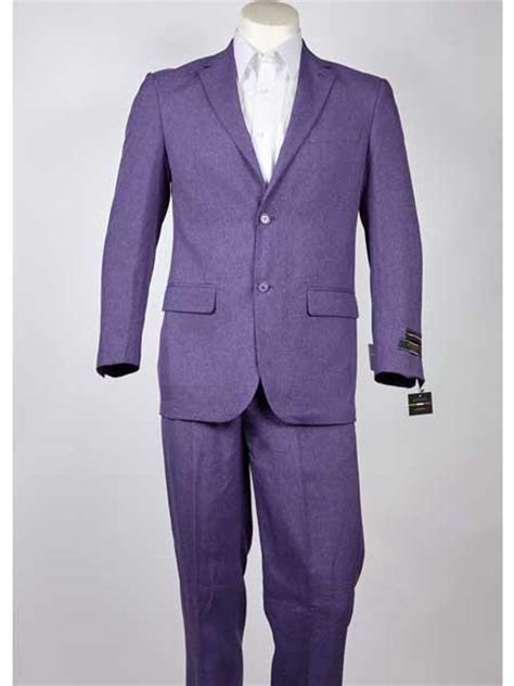 mens notch lapel purple  button suit