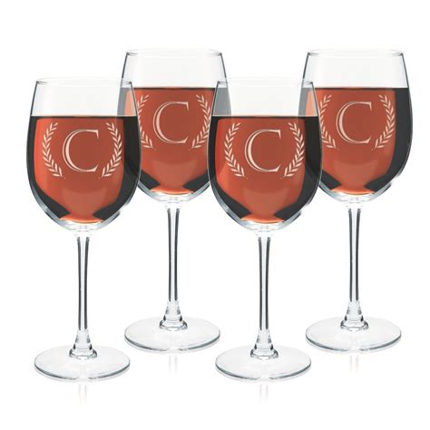 monogrammed initial set of four wine glasses
