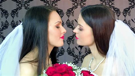 Stock Video Clip Of Wedding Lesbians Girl In Bridal Dress Kissing