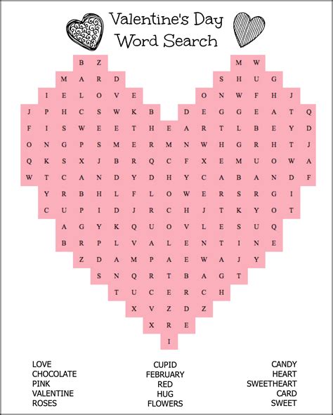 printable heart shaped valentines day word search  kids