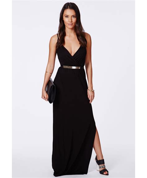 missguided lumie black strappy wrap front maxi dress